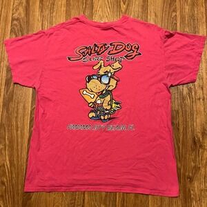 Vtg Salty Dog Shirt Women Large Pink Panama City Beach FL Surf Shop Short Sleeve